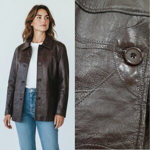 Vtg 90s structured brown leather jacket - Tudor Court brand